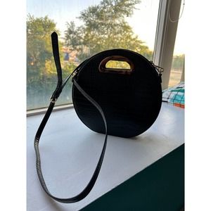 Leopard Cut-Out Handle 2-Way PU Leather Round Satchel Bag